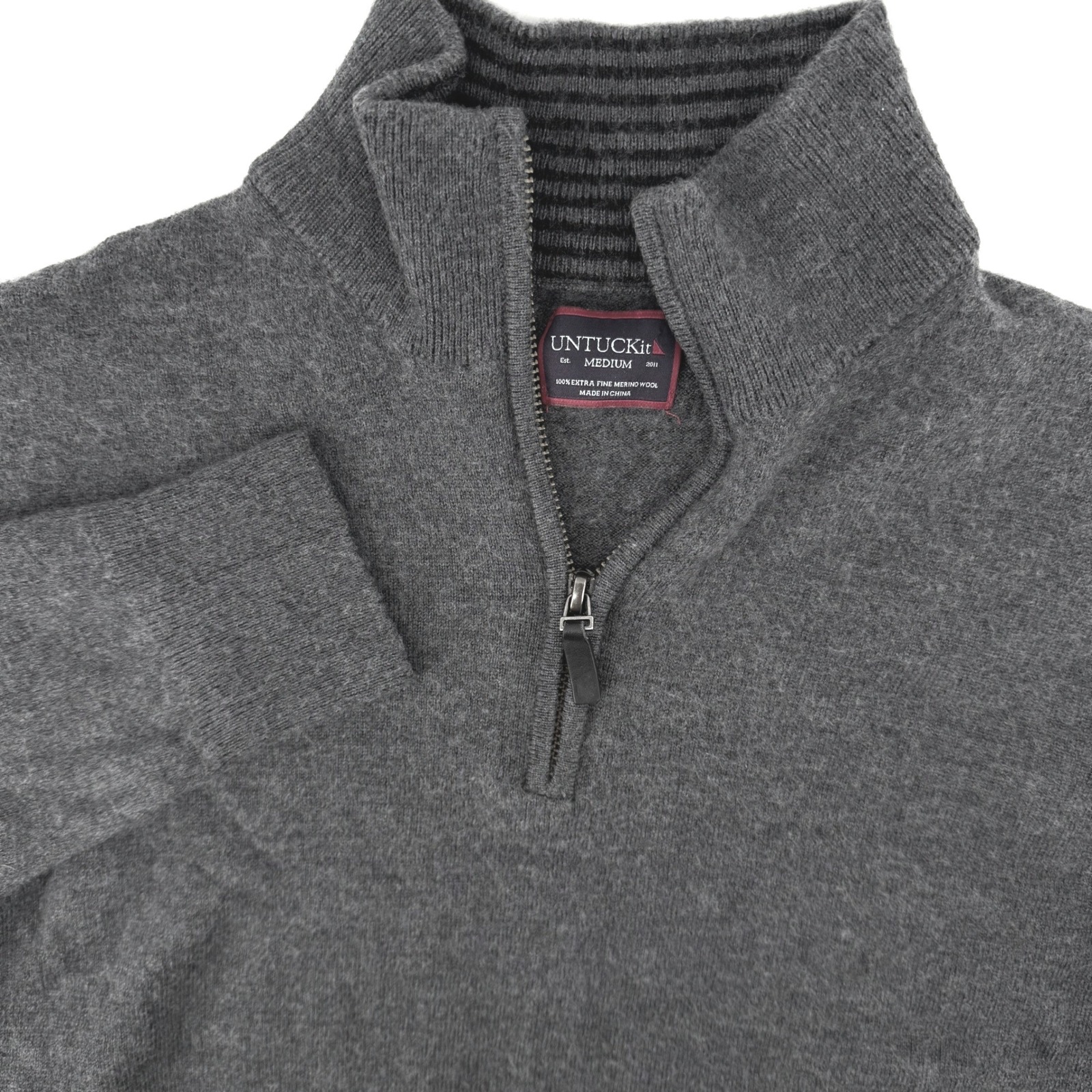 Untuckit Belguardo Quarter Zip Sweater Mens Medium Dark Grey Merino Wool 31811